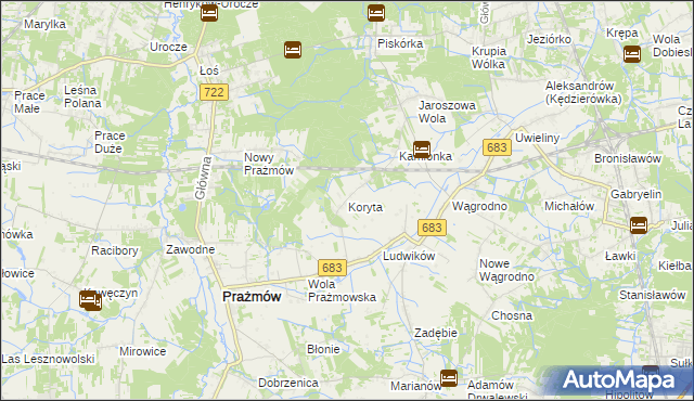 mapa Koryta gmina Prażmów, Koryta gmina Prażmów na mapie Targeo