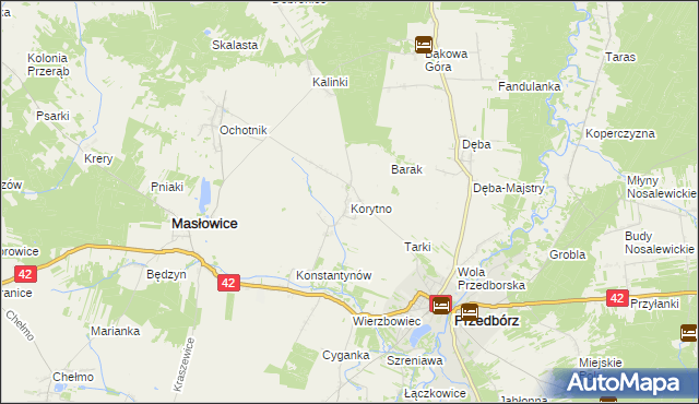 mapa Korytno gmina Masłowice, Korytno gmina Masłowice na mapie Targeo
