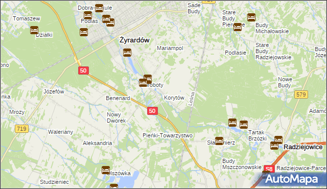 mapa Korytów gmina Radziejowice, Korytów gmina Radziejowice na mapie Targeo