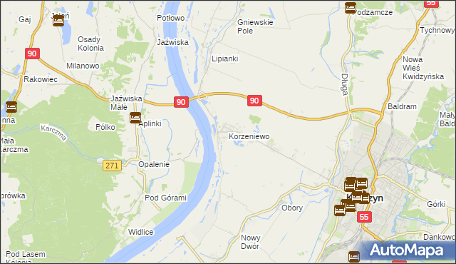 mapa Korzeniewo gmina Kwidzyn, Korzeniewo gmina Kwidzyn na mapie Targeo