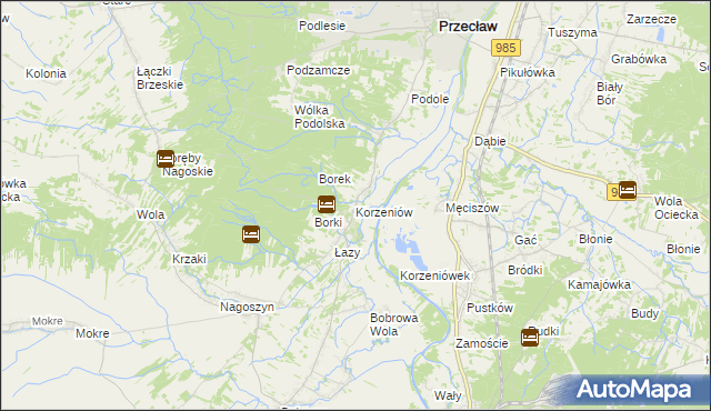mapa Korzeniów gmina Żyraków, Korzeniów gmina Żyraków na mapie Targeo