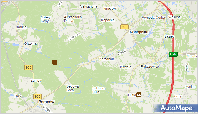 mapa Korzonek gmina Konopiska, Korzonek gmina Konopiska na mapie Targeo