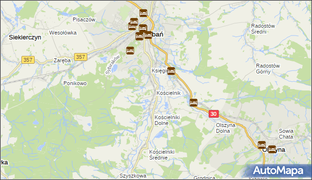mapa Kościelnik gmina Lubań, Kościelnik gmina Lubań na mapie Targeo