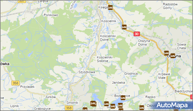 mapa Kościelniki Średnie, Kościelniki Średnie na mapie Targeo