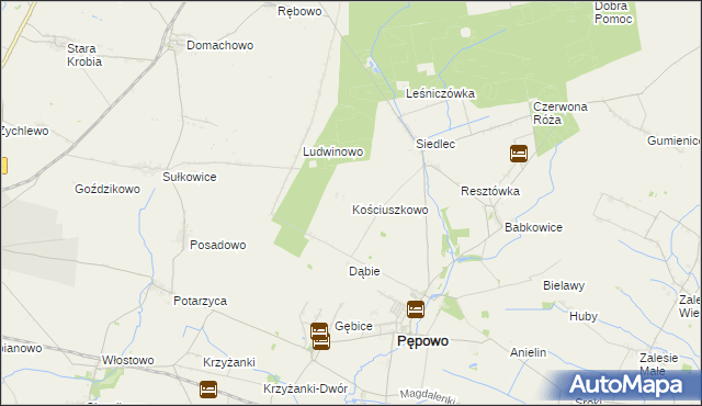 mapa Kościuszkowo, Kościuszkowo na mapie Targeo