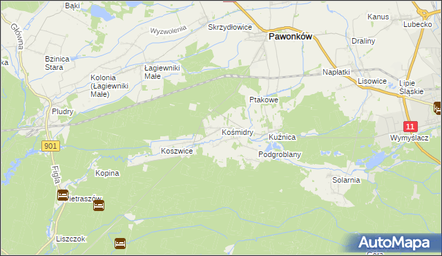 mapa Kośmidry gmina Pawonków, Kośmidry gmina Pawonków na mapie Targeo