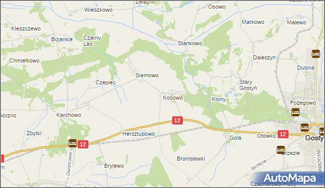 mapa Kosowo gmina Gostyń, Kosowo gmina Gostyń na mapie Targeo