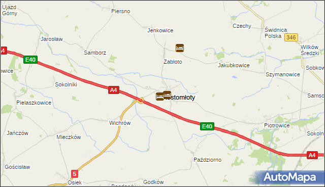 mapa Kostomłoty powiat średzki, Kostomłoty powiat średzki na mapie Targeo