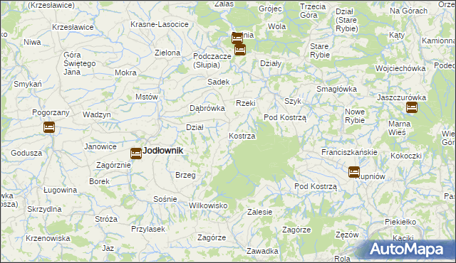 mapa Kostrza gmina Jodłownik, Kostrza gmina Jodłownik na mapie Targeo