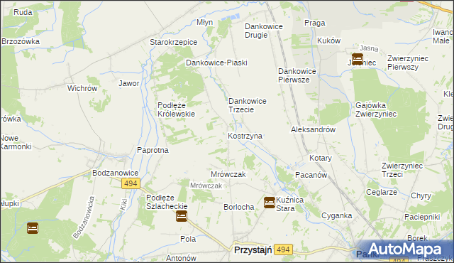 mapa Kostrzyna gmina Przystajń, Kostrzyna gmina Przystajń na mapie Targeo