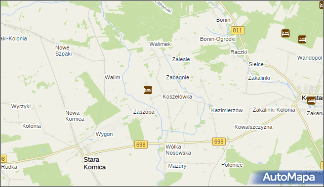 mapa Koszelówka gmina Stara Kornica, Koszelówka gmina Stara Kornica na mapie Targeo