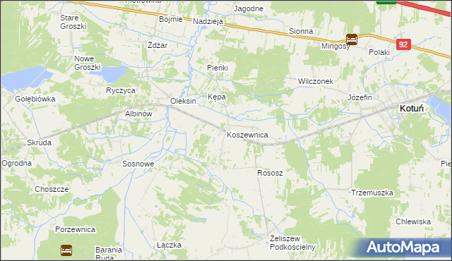 mapa Koszewnica gmina Kotuń, Koszewnica gmina Kotuń na mapie Targeo