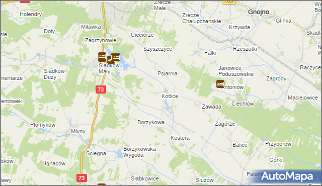 mapa Kotlice gmina Chmielnik, Kotlice gmina Chmielnik na mapie Targeo
