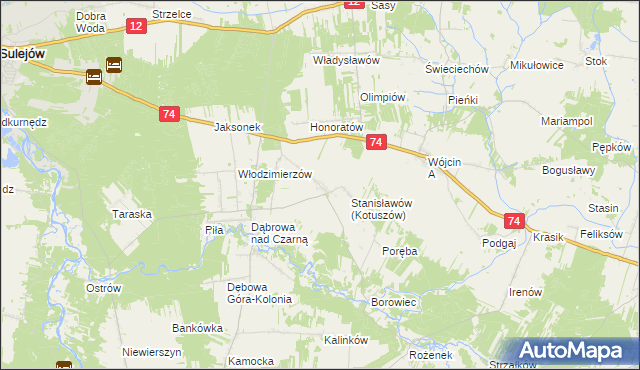 mapa Kotuszów gmina Aleksandrów, Kotuszów gmina Aleksandrów na mapie Targeo