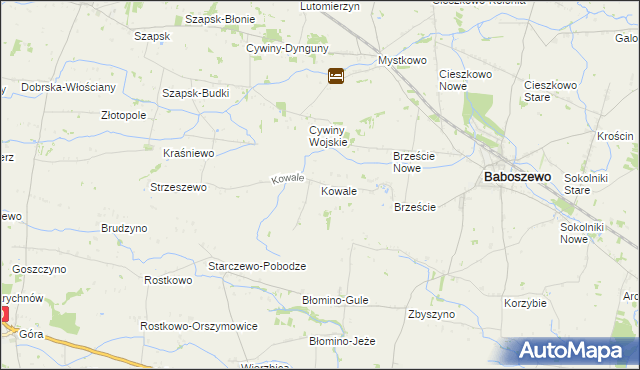 mapa Kowale gmina Baboszewo, Kowale gmina Baboszewo na mapie Targeo