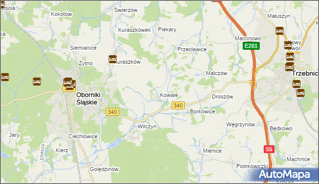 mapa Kowale gmina Oborniki Śląskie, Kowale gmina Oborniki Śląskie na mapie Targeo