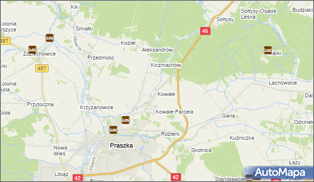mapa Kowale gmina Praszka, Kowale gmina Praszka na mapie Targeo