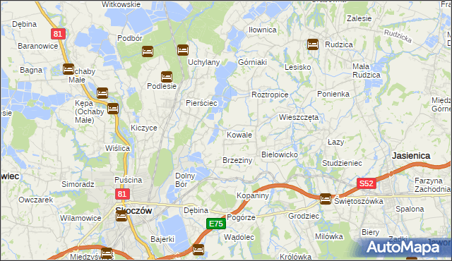 mapa Kowale gmina Skoczów, Kowale gmina Skoczów na mapie Targeo