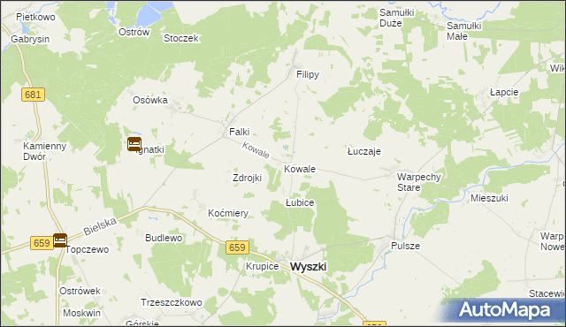 mapa Kowale gmina Wyszki, Kowale gmina Wyszki na mapie Targeo