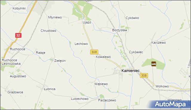 mapa Kowalewo gmina Kamieniec, Kowalewo gmina Kamieniec na mapie Targeo