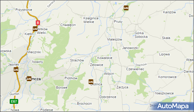 mapa Kowalskie gmina Kondratowice, Kowalskie gmina Kondratowice na mapie Targeo