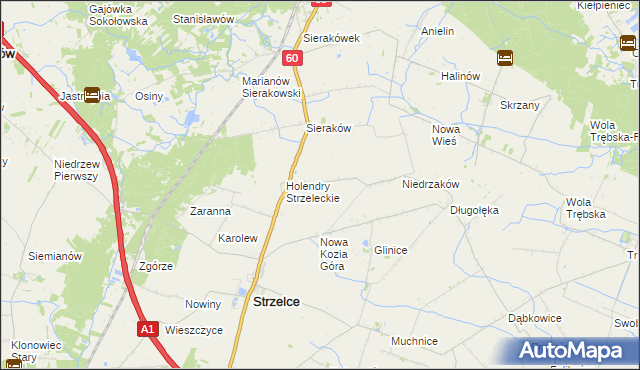 mapa Kozia Góra gmina Strzelce, Kozia Góra gmina Strzelce na mapie Targeo