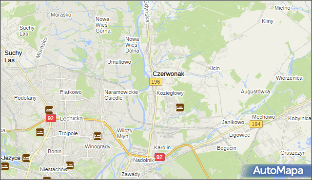 mapa Koziegłowy gmina Czerwonak, Koziegłowy gmina Czerwonak na mapie Targeo