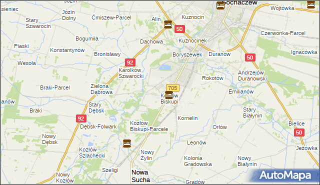 mapa Kozłów Biskupi, Kozłów Biskupi na mapie Targeo