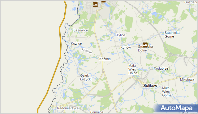 mapa Koźmin gmina Zgorzelec, Koźmin gmina Zgorzelec na mapie Targeo