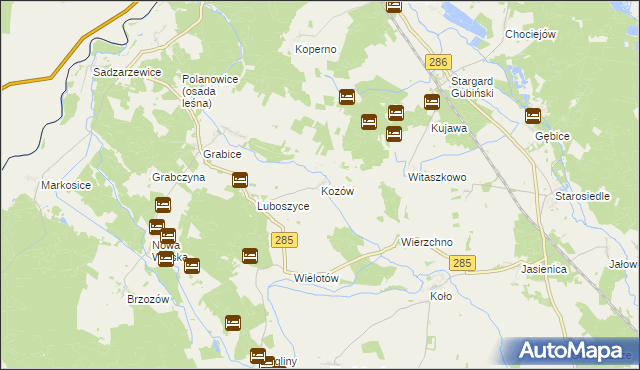 mapa Kozów gmina Gubin, Kozów gmina Gubin na mapie Targeo