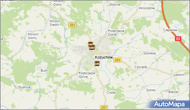 mapa Kożuchów powiat nowosolski, Kożuchów powiat nowosolski na mapie Targeo