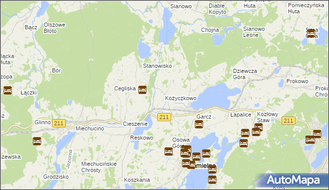 mapa Kożyczkowo, Kożyczkowo na mapie Targeo