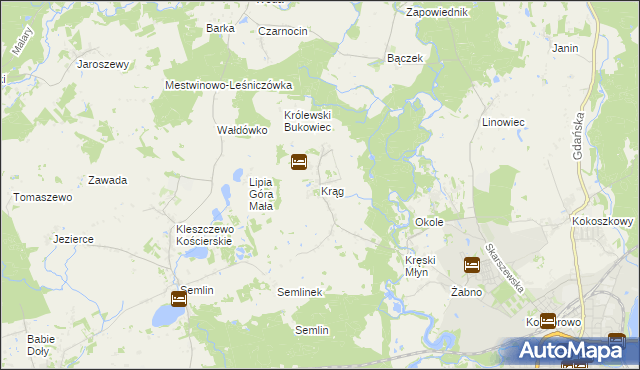 mapa Krąg gmina Starogard Gdański, Krąg gmina Starogard Gdański na mapie Targeo