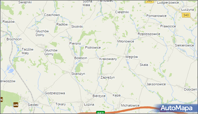 mapa Krakowiany gmina Długołęka, Krakowiany gmina Długołęka na mapie Targeo