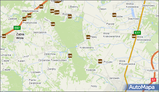 mapa Krakowiany gmina Nadarzyn, Krakowiany gmina Nadarzyn na mapie Targeo