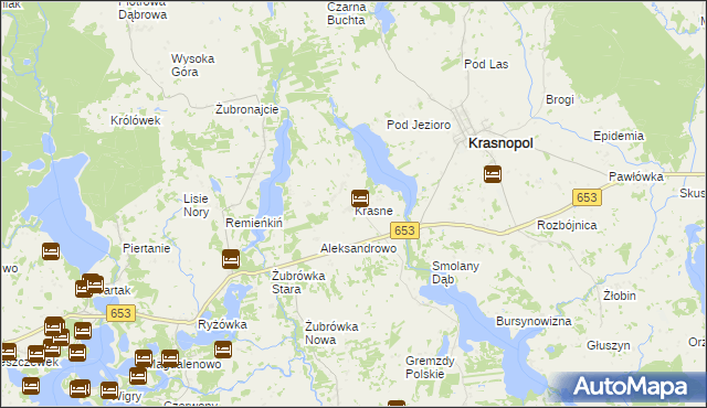 mapa Krasne gmina Krasnopol, Krasne gmina Krasnopol na mapie Targeo