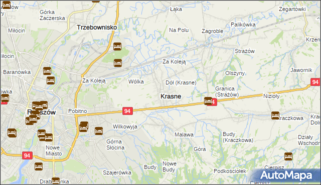 mapa Krasne powiat rzeszowski, Krasne powiat rzeszowski na mapie Targeo