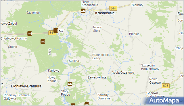 mapa Krasnosielc Leśny, Krasnosielc Leśny na mapie Targeo