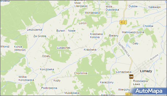 mapa Krasówka gmina Łomazy, Krasówka gmina Łomazy na mapie Targeo