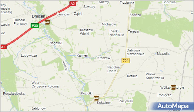 mapa Kraszew gmina Dmosin, Kraszew gmina Dmosin na mapie Targeo
