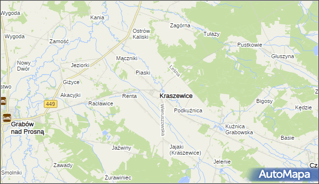 mapa Kraszewice powiat ostrzeszowski, Kraszewice powiat ostrzeszowski na mapie Targeo