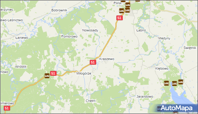 mapa Kraszewo gmina Lidzbark Warmiński, Kraszewo gmina Lidzbark Warmiński na mapie Targeo