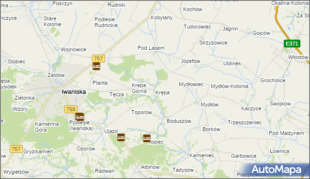 mapa Krępa gmina Iwaniska, Krępa gmina Iwaniska na mapie Targeo