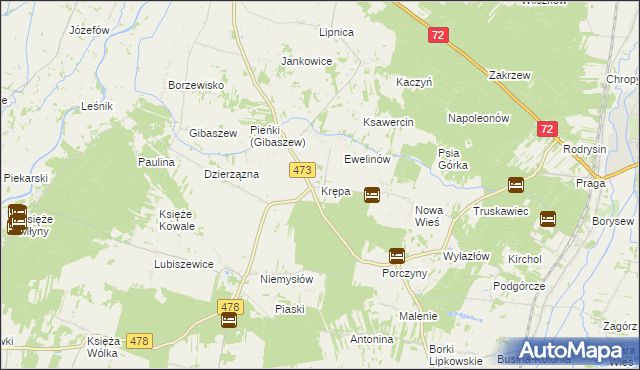 mapa Krępa gmina Poddębice, Krępa gmina Poddębice na mapie Targeo