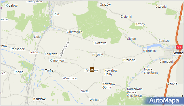 mapa Krężoły gmina Wodzisław, Krężoły gmina Wodzisław na mapie Targeo