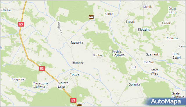 mapa Krobia gmina Kadzidło, Krobia gmina Kadzidło na mapie Targeo