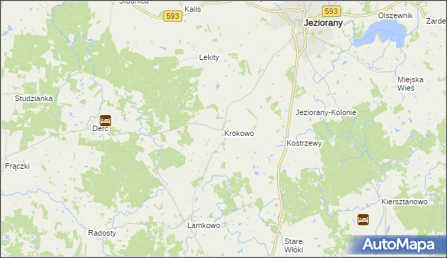 mapa Krokowo gmina Jeziorany, Krokowo gmina Jeziorany na mapie Targeo