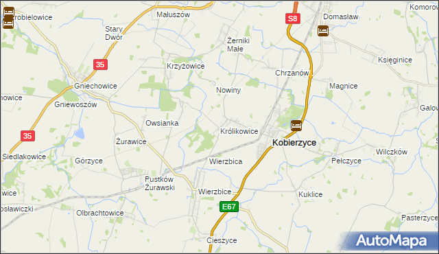 mapa Królikowice gmina Kobierzyce, Królikowice gmina Kobierzyce na mapie Targeo