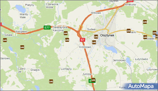 mapa Królikowo gmina Olsztynek, Królikowo gmina Olsztynek na mapie Targeo