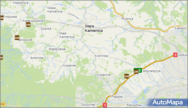 mapa Kromnów gmina Stara Kamienica, Kromnów gmina Stara Kamienica na mapie Targeo